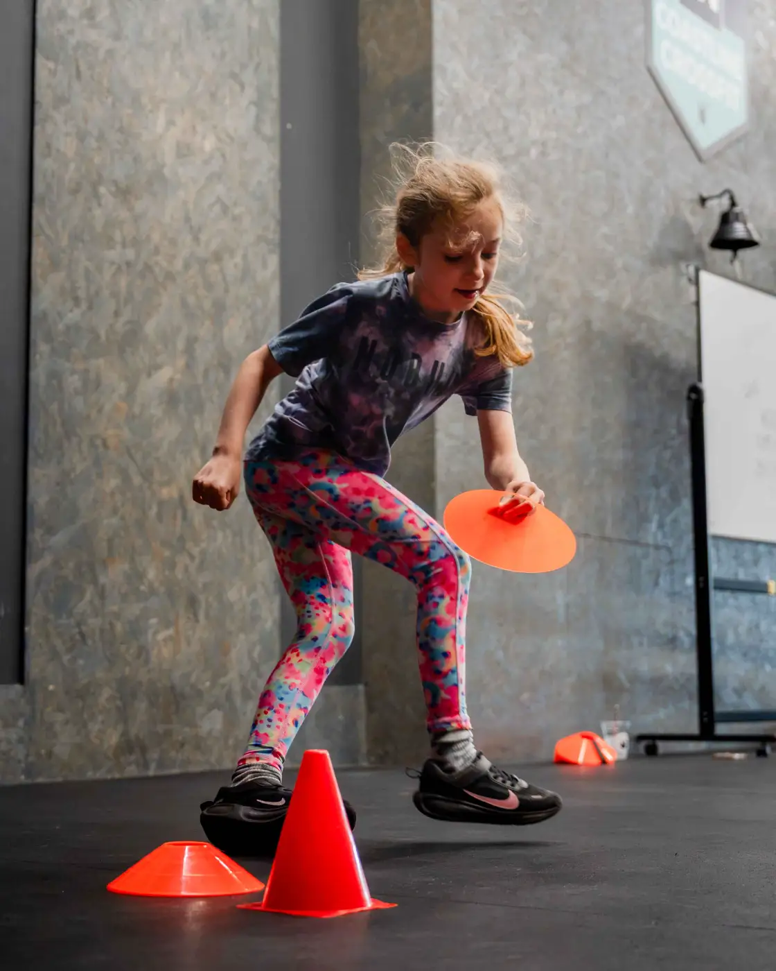 Kids CrossFit class with cones on the gym floor at Coastline CrossFit, Ocean Plaza Southport